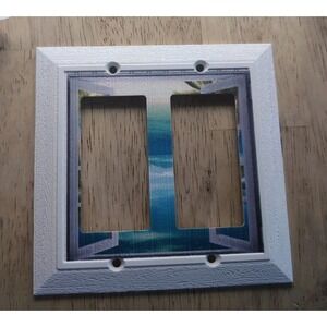 Blue Grey Abstract Painting 2 Gang Wall Plate‎ Double Rocker Turquoise Gray...